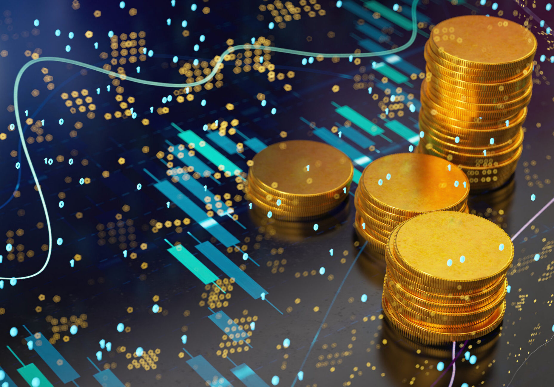 Cryptocurrency Investment With Digital Chart Background. 3D Render