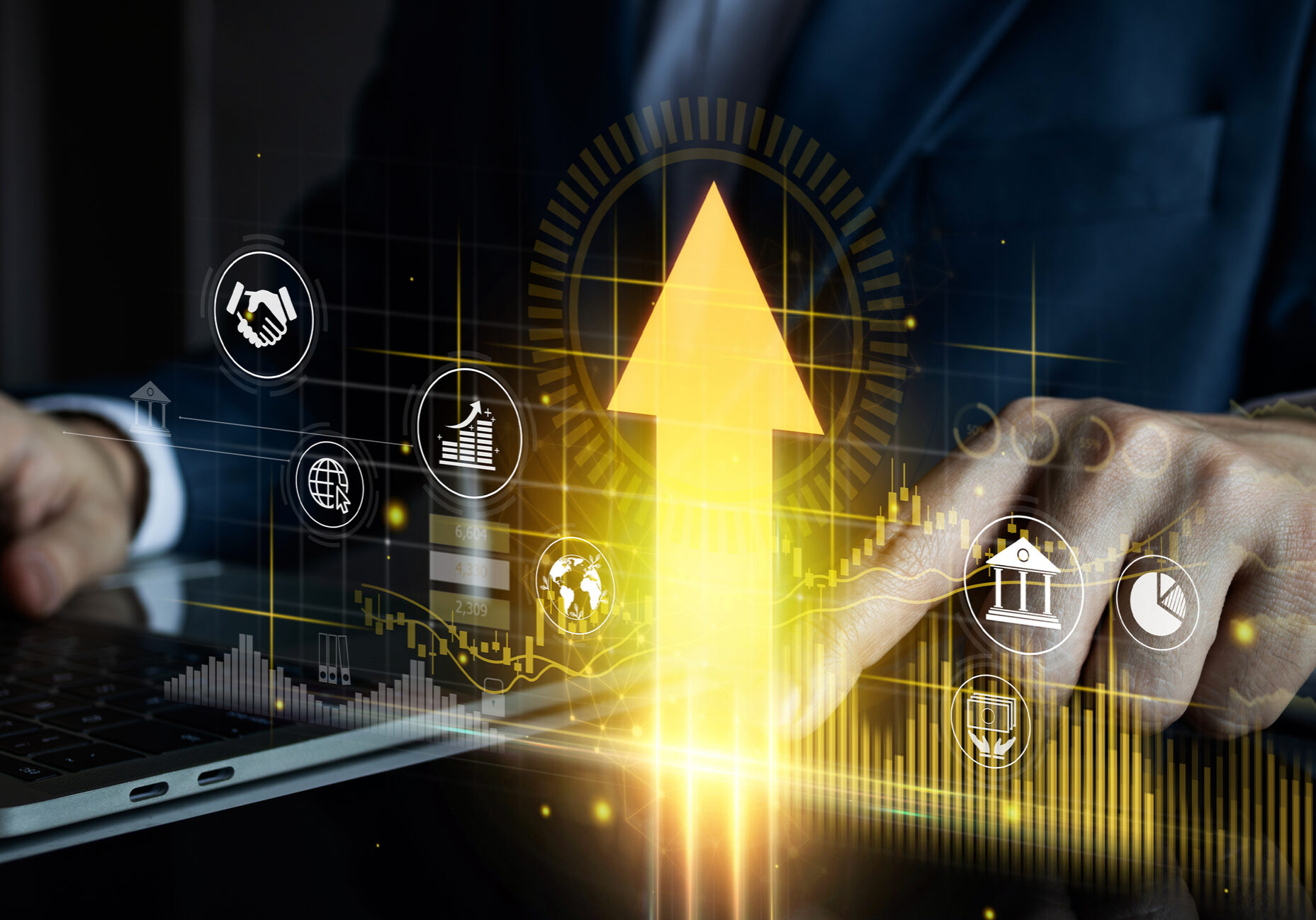 Investor Planning and strategy, Stock market, business people working with technical price graph and indicator, candlestick chart and stock trading tablet screen financial investment growth concept.